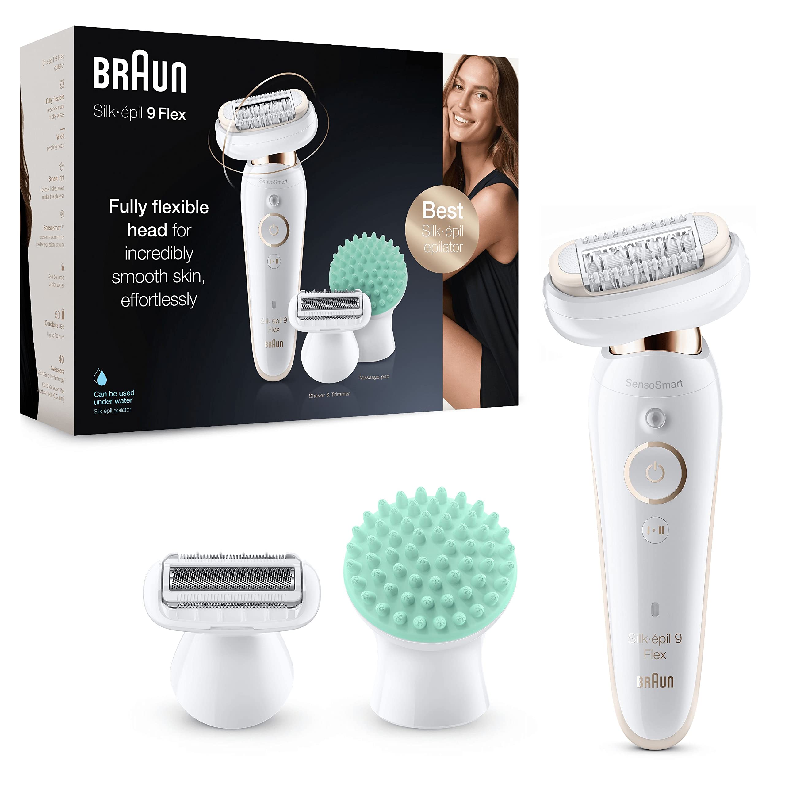 Braun Silk-épil 9 Flex Epilator, Flexible Head for Easier Hair
